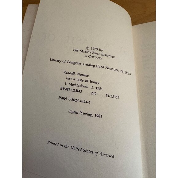 Just A Taste of Honey by Norline Rendall Devotional Inspirational Paperback 1981 - Picture 9 of 11